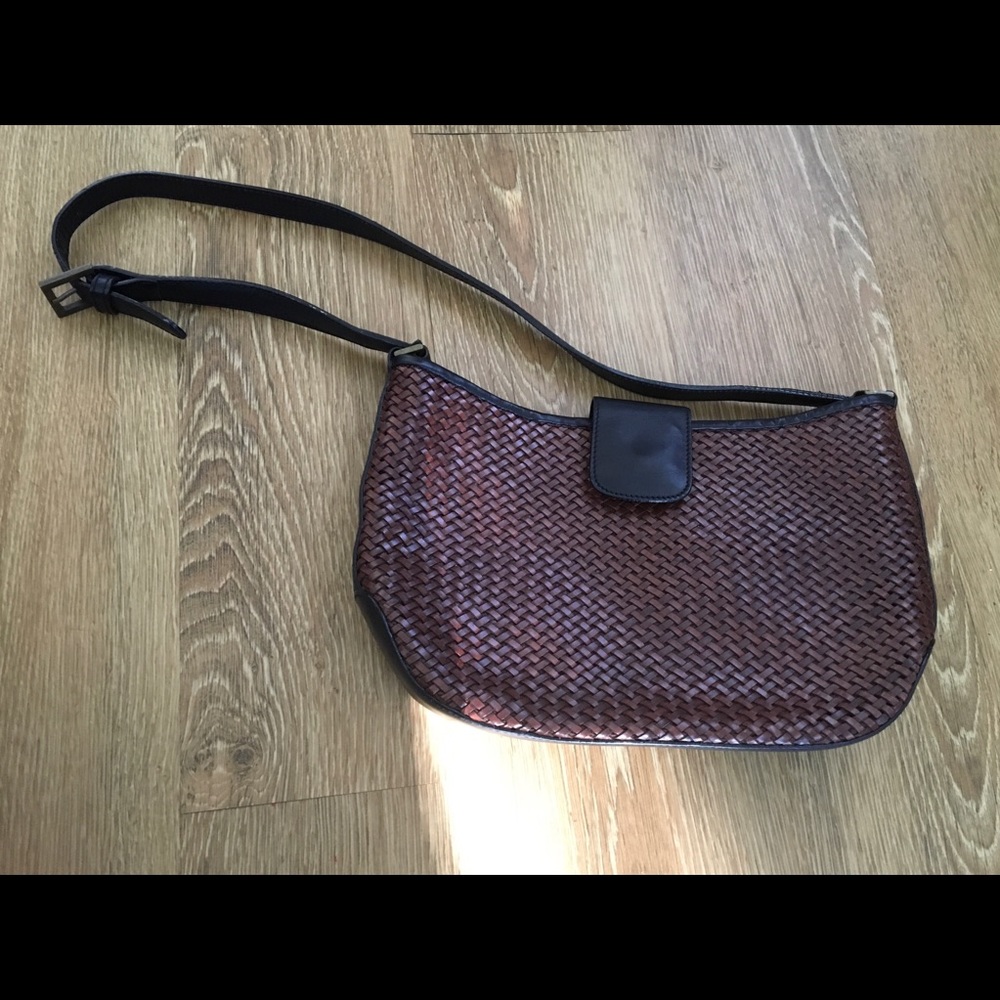 Talbots Woven Leather Shoulder Bag Black Brown